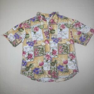 Vintage Kathie Lee Floral Fruit Print Button-Up Shirt | 90s Cottagecore Top-M